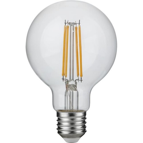 E27 4,7W dæmpbar LED globepære - G80, filament, 2500K, 470lm, klar glas