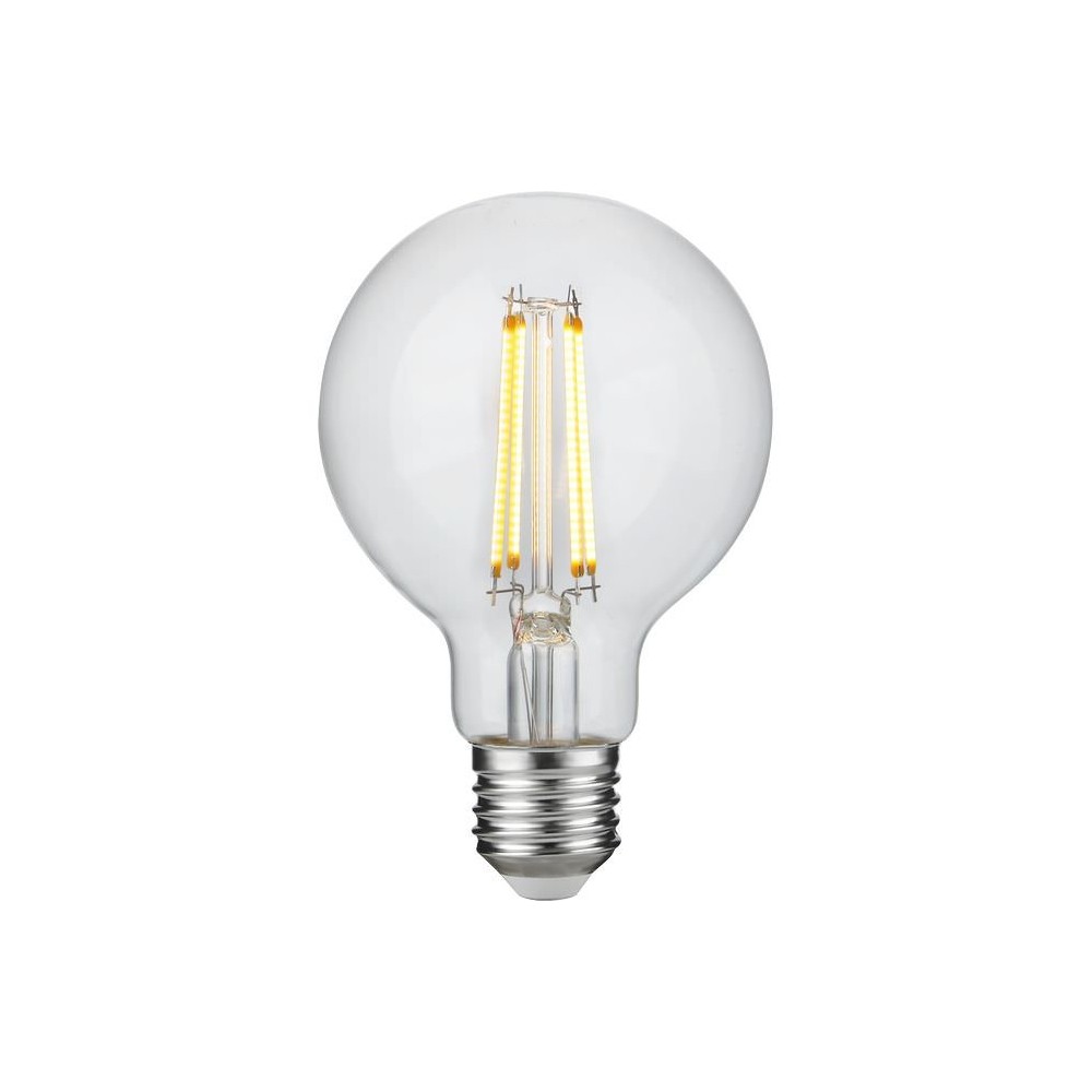 E27 4,7W dæmpbar LED globepære - G80, filament, 2500K, 470lm, klar glas - Dæmpbar : Dæmpbar, Kulør : Ekstra varm