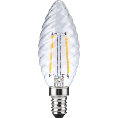 E14 2W dæmpbar LED kronepære - Twisted Candle, filament, 2200K, klar glas