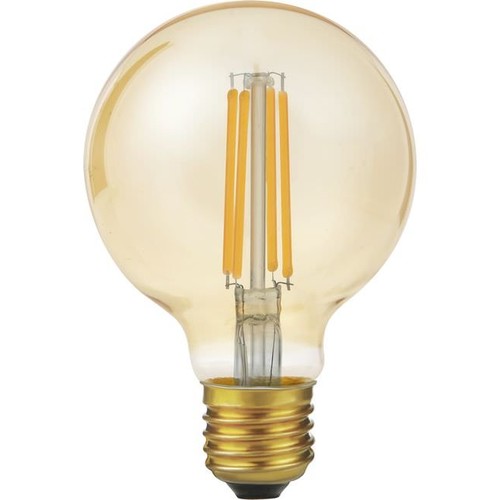E27 6,5W dæmpbar LED globepære - G80, 550lm, filament, 2200K, guld glas