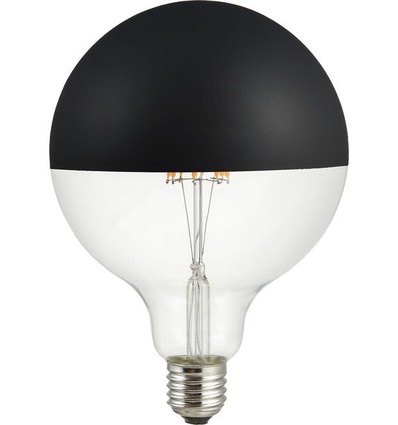 E27 6,5W dæmpbar LED kronepære - G125, topforspejlet sort, filament, 2500K, 470lm