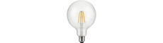 E27 12W dæmpbar LED globepære - G125, filament, 1250lm, 2500K, klart glas