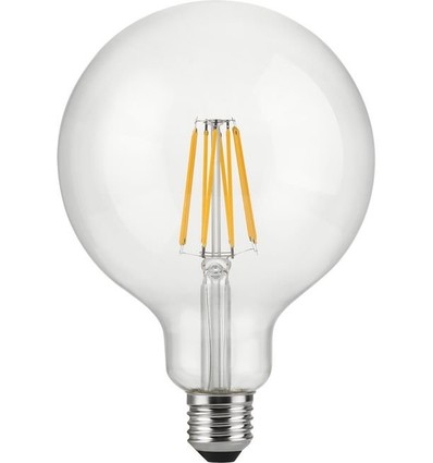 E27 12W dæmpbar LED globepære - G125, filament, 1250lm, 2500K, klart glas