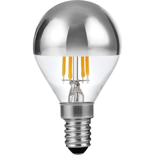 E14 4W dæmpbar LED kronepære med topforsølvning - G45, filament, 2500K, sølv top, 260lm