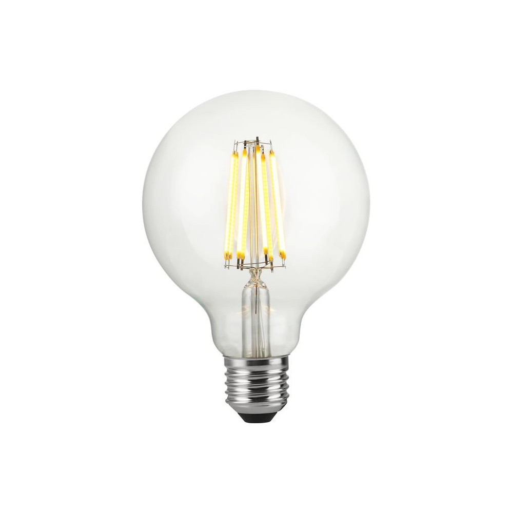 E27 10W dæmpbar LED globepære - G95, filament, 1055lm, 2500K, klart glas - Dæmpbar : Dæmpbar, Kulør : Ekstra varm