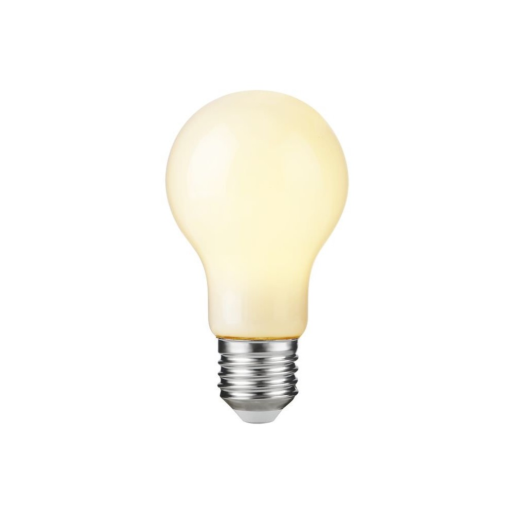 E27 7W dæmpbar LED pære - A60, opal glas, 806lm, 2500K, filament - Dæmpbar : Dæmpbar, Kulør : Ekstra varm