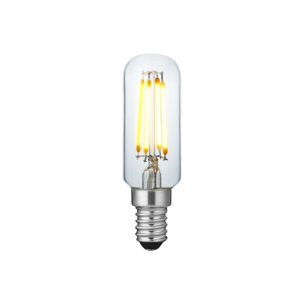 E14 4W dæmpbar LED rørpære - 8,5cm, filament, 2500K, klar glas - Dæmpbar : Dæmpbar, Kulør : Ekstra varm
