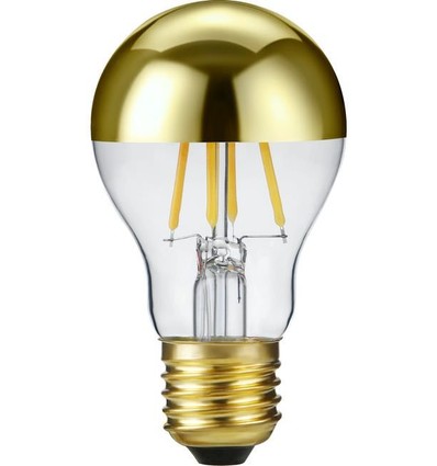 E27 4W dæmpbar LED kronepære - Topforspejlet guld, A55, filament, 2500K