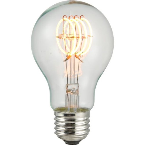 E27 4W dæmpbar LED filament pære - A60, Flex filament, 2200K, 210lm, klar glas