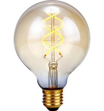E27 5W dæmpbar LED pære - G95, Gold, Flex Double Helix, 2000K, 300lm