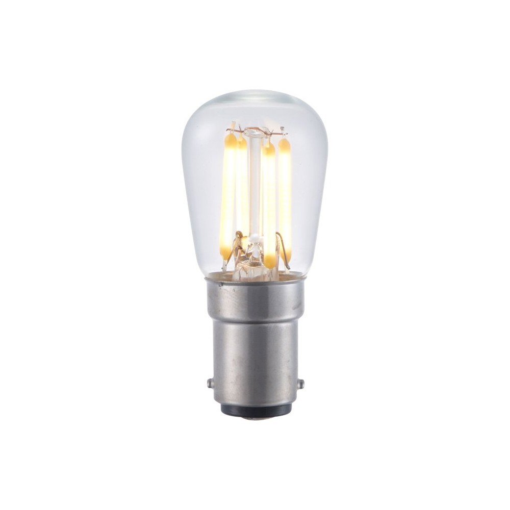 BA15d 3W dæmpbar LED filament pære - 2500K, klar, 5,6cm, 210lm - Dæmpbar : Dæmpbar, Kulør : Ekstra varm