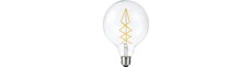 E27 6,5W dæmpbar LED globepære - G125, 500lm, 2200K, filament, klart glas