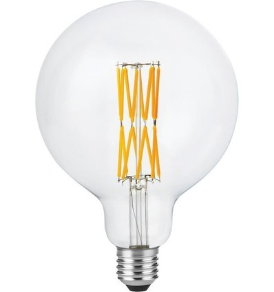 E27 8,5W dæmpbar LED filamentpære - G125, 800lm, Double Globe, 2200K, klart glas