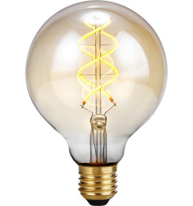 E27 5W 3-trin dæmpbar LED pære - G95, Gold, Filament Flex, 2200K, 460lm