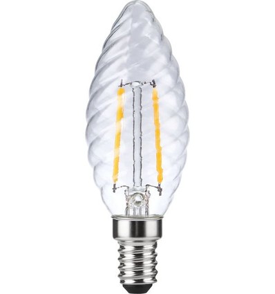 E14 2W dæmpbar LED kronepære - Twisted Candle, filament, 2700K, klar glas