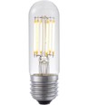 E27 5W dæmpbar LED rørpære - 9,5cm, filament, klar glas, 2700K