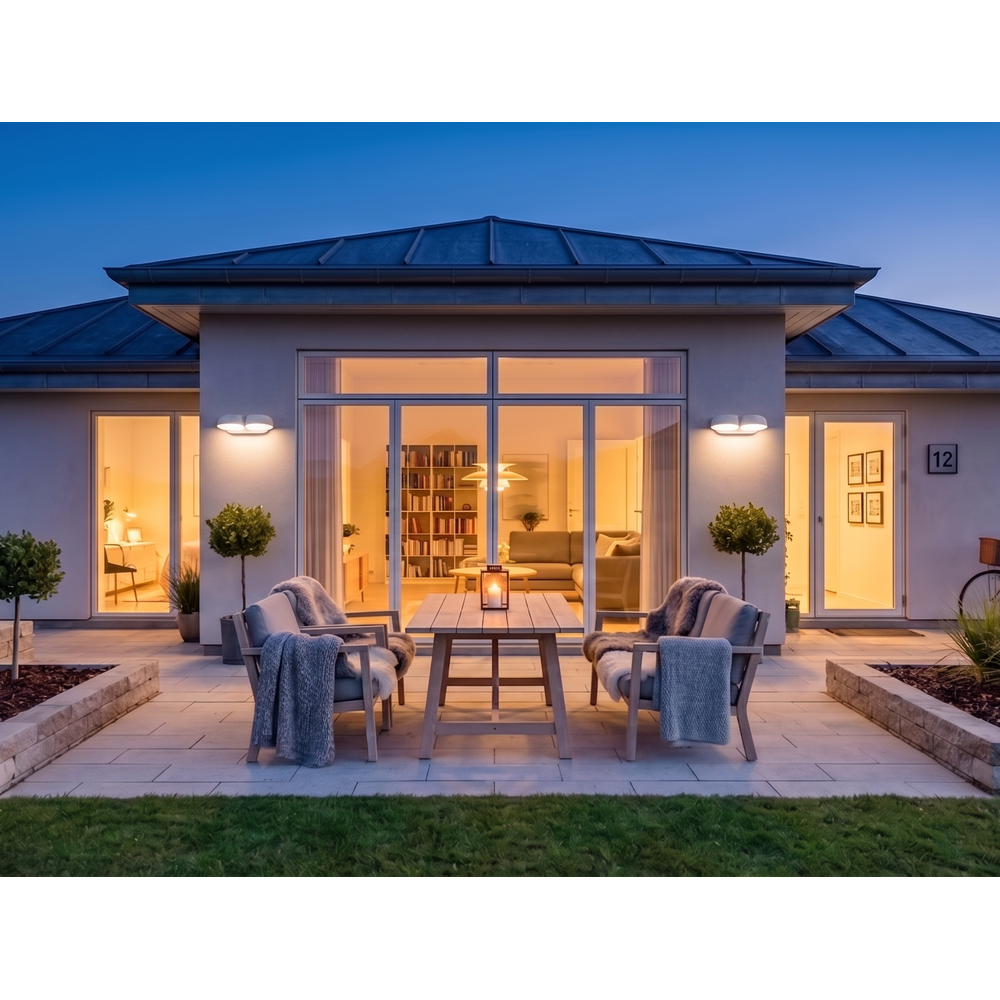 2x5W LED Væglampe - Justerbar retning, Udendørs IP65, 3000K, Hvid, Hus - Kulør : Varm