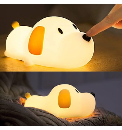 MOCHI Hundehvalp natlampe i blød silikone - genopladelig, varm/neutral hvid