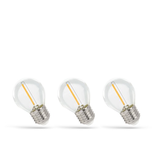 LED Pærer E27 1W - 230V, Kultråd, Varm Hvid, Klar, Spectrum, 3-pak
