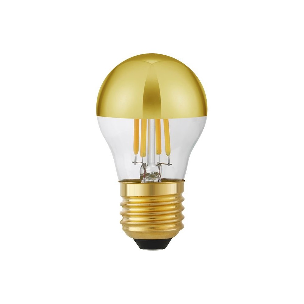 E27 4W dæmpbar LED kronepære - Topforspejlet guld, G45, filament, 2500K - Dæmpbar : Dæmpbar, Kulør : Ekstra varm