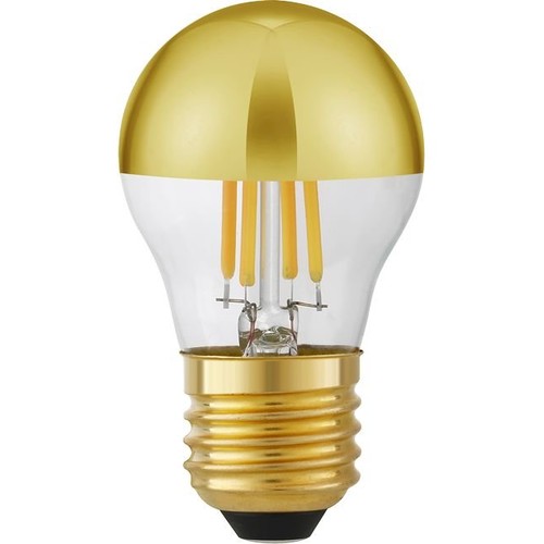 E27 4W dæmpbar LED kronepære - Topforspejlet guld, G45, filament, 2500K