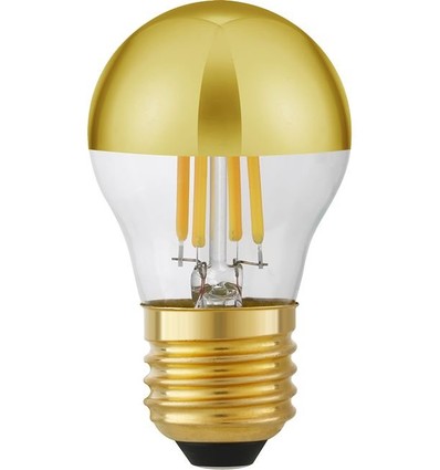 E27 4W dæmpbar LED kronepære - Topforspejlet guld, G45, filament, 2500K