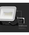 20W V-Tac Slimline LED projektør - Samsung LED chip, sort hus, IP65 udendørs
