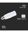 E27 7,5W LED pære - T37, 6500K, kold hvid, plast