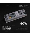 60W / 12V DC Slim strømforsyning til LED strips - 5A, IP20 indendørs