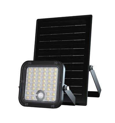 30W Solara CCT LED projektør med solcelle - 6.4V, IP65, sort, fjernbetjening, CCT-skift, inkl. batteri
