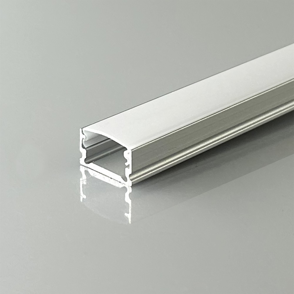 2m alu profil til LED strips, overflademonteret - Sølv, inkl. diffuser, 13,2 x 7 mm