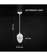 V-Tac 9W LED pendel - 3000K, hvid hus