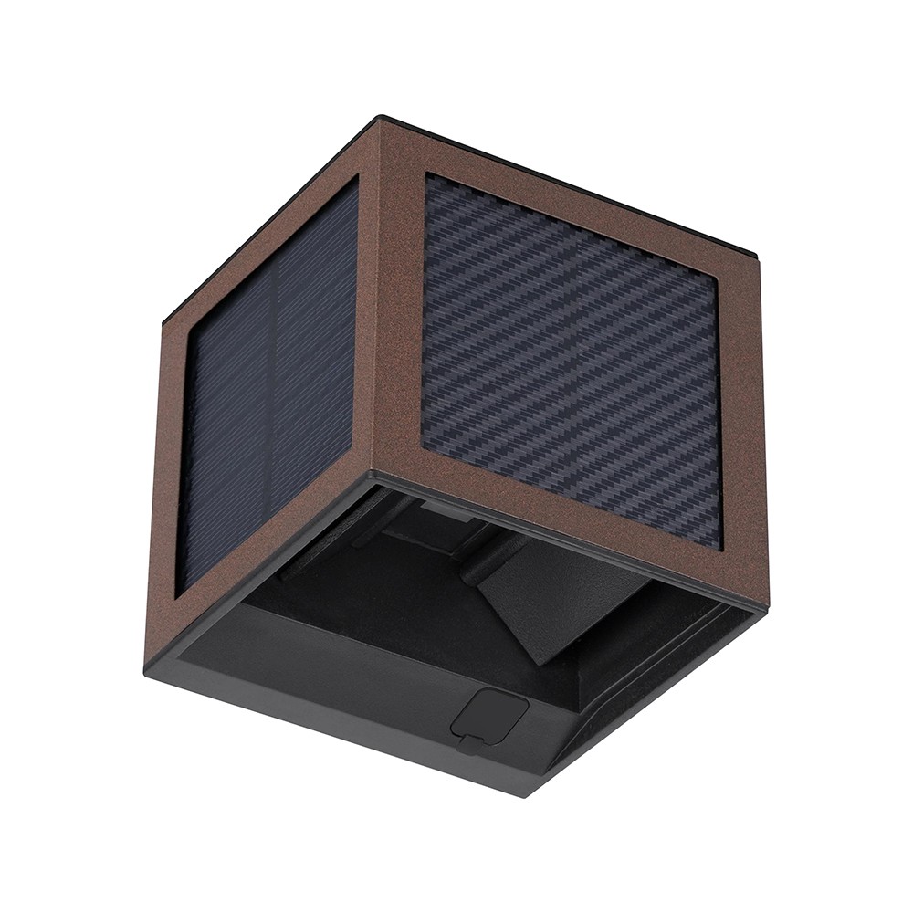 V-Tac 9W Solara væglampe med sensor, CCT - IP65, Corten hus, solcelle, PIR sensor - Kulør : 3-i-1