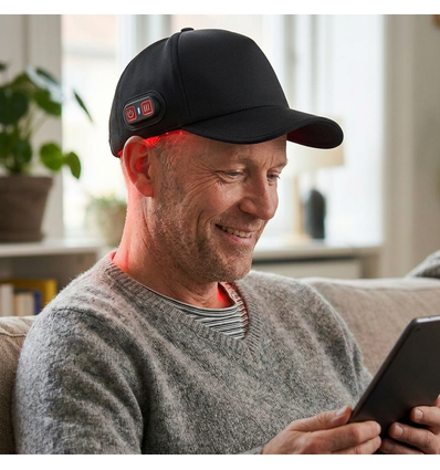 Rødlys Kasket m. Batteri - Dual-bølgelængde, USB-C opladning