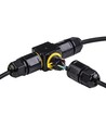Sort T-samledåse, 3 ledet - IP68 vandtæt, til samling af ledninger, Ø4-8mm kabel
