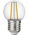 E27 1,5W LED kronepære - G45, filament, brudsikker, klar plast, 2700K