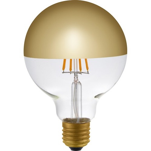 E27 4W dæmpbar LED kronepære - G95, Topforsøjlet guld, 350lm, 2500K, filament globe
