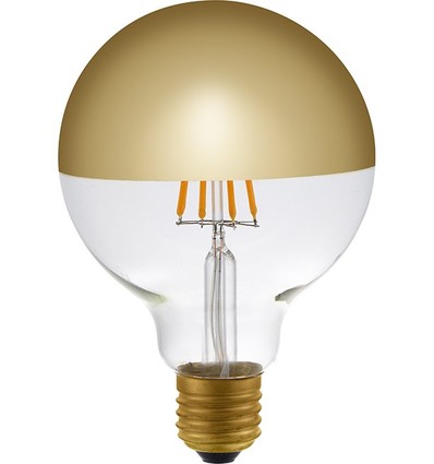 E27 4W dæmpbar LED kronepære - G95, Topforsøjlet guld, 350lm, 2500K, filament globe