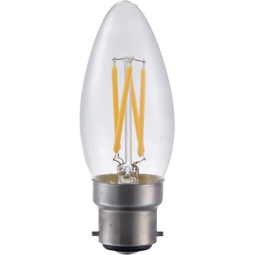 B22d 4W LED kronepære dæmpbar - C35, filament, klart glas, 2500K