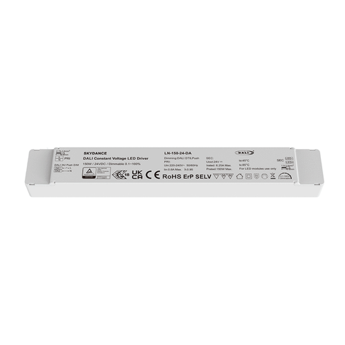 150W / 24V DC dæmpbar strømforsyning - 6.25A, IP20, DALI interface + push dim, flicker free