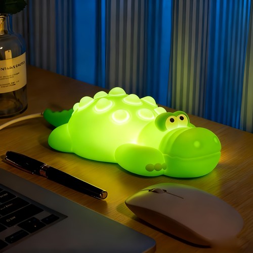 MOCHI Krokodille natlampe i blød silikone - genopladelig, farveskift + varm hvid