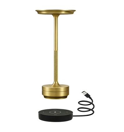 Opladelig LED bordlampe med trådløs opladning - Guld, touch dæmpbar, CCT, IP54