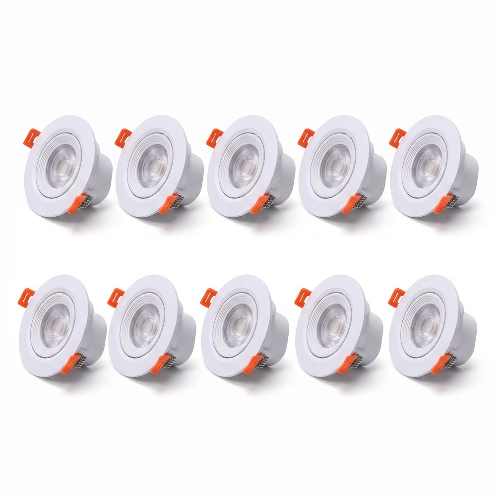 10 stk. 7W Ø8,8cm LED indbygningsspot - Hul: Ø6,8 cm, Mål: Ø8,8 cm, CCT - 3 lyskulører - Kulør : 3-i-1
