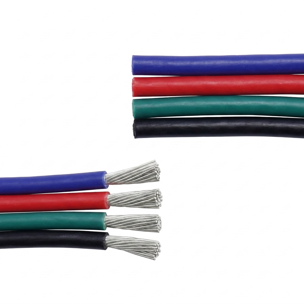 10m 1,2mm ² RGB kabel - 4-ledet (16AWG), 12V-24V til LED strip