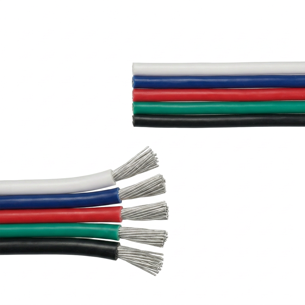 10m 1,2mm ² RGBW kabel - 5-ledet (16AWG), 12V-24V til LED strip