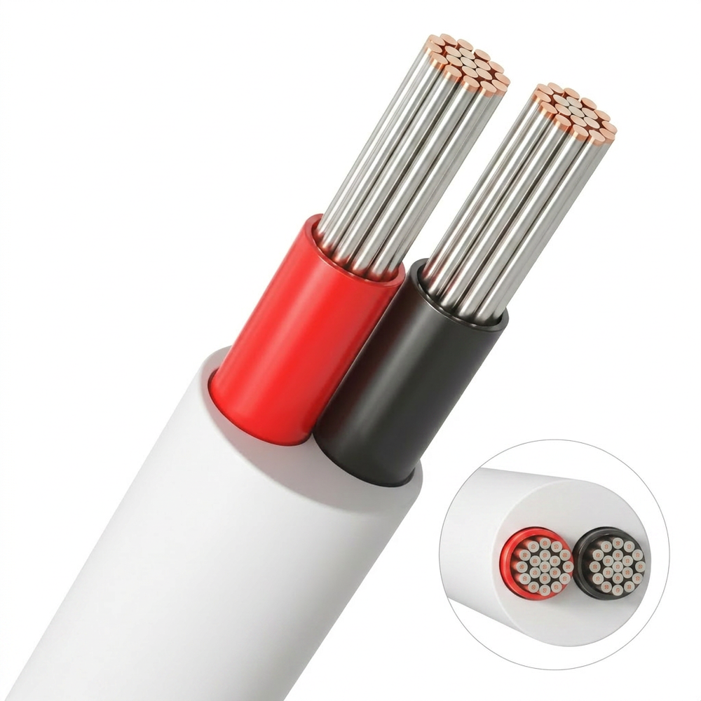 5m Kabel rød/sort, hvid rund - 2x0,35mm², 12V-24V, til LED strip billede
