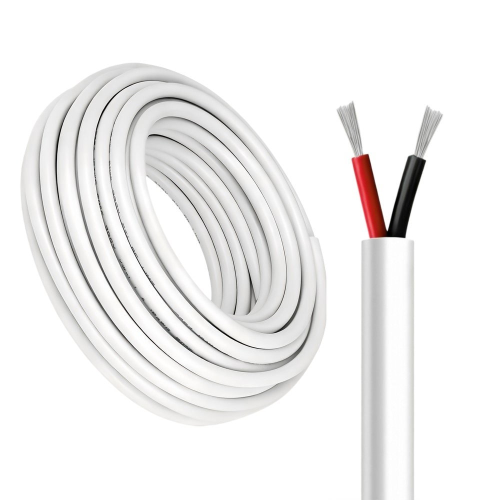 100m Kabel rød/sort, hvid rund - 2x0,35mm ², 12V-24V, til LED strip