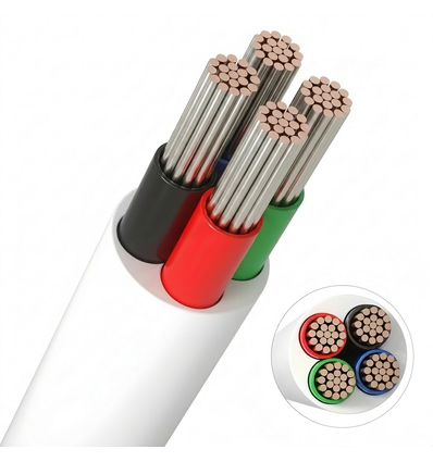 10m RGB kabel, hvid rund - 4x0,35mm², 12V-24V til LED strip