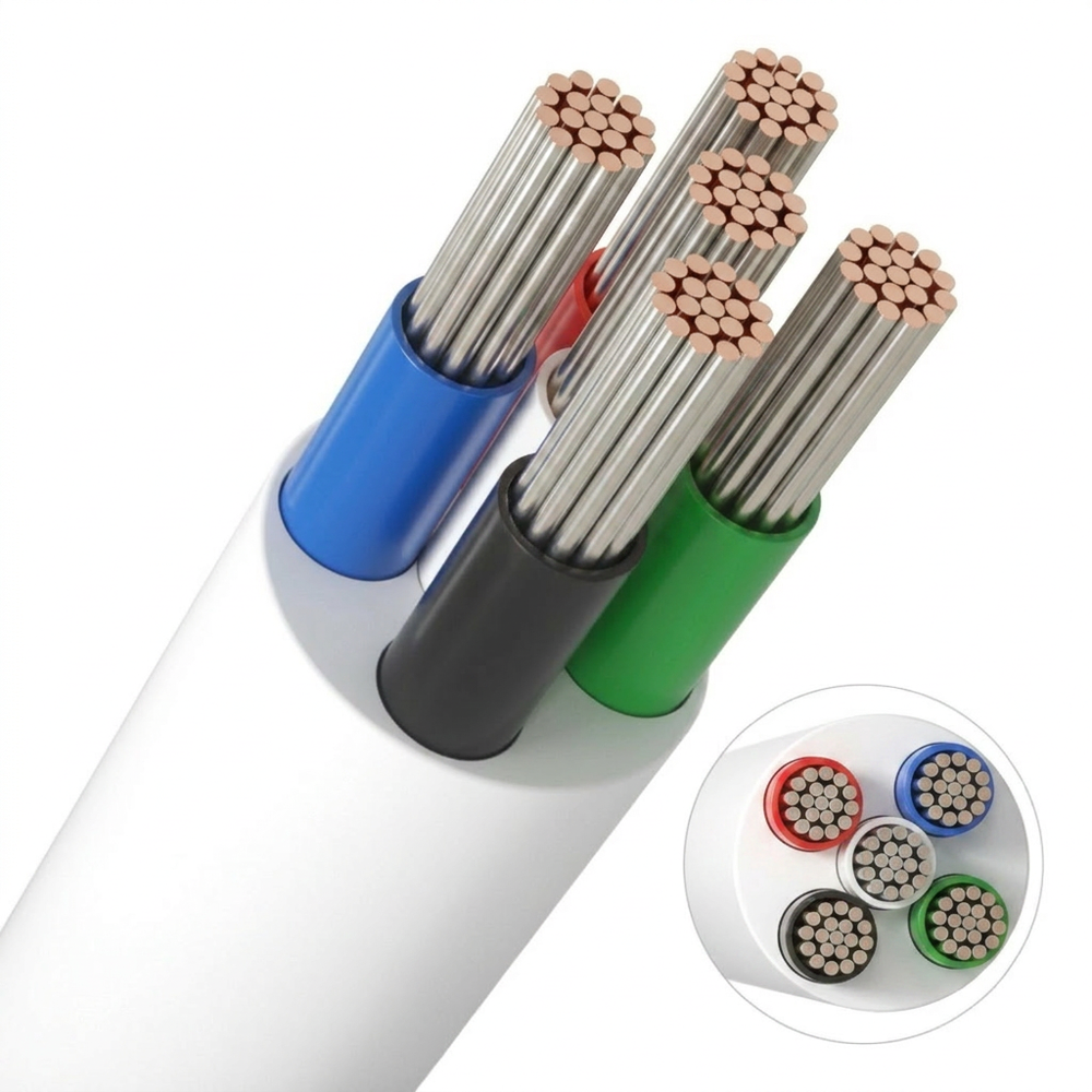 20m RGBW kabel, hvid rund - 5x0,35mm ², 12V-24V til LED strip