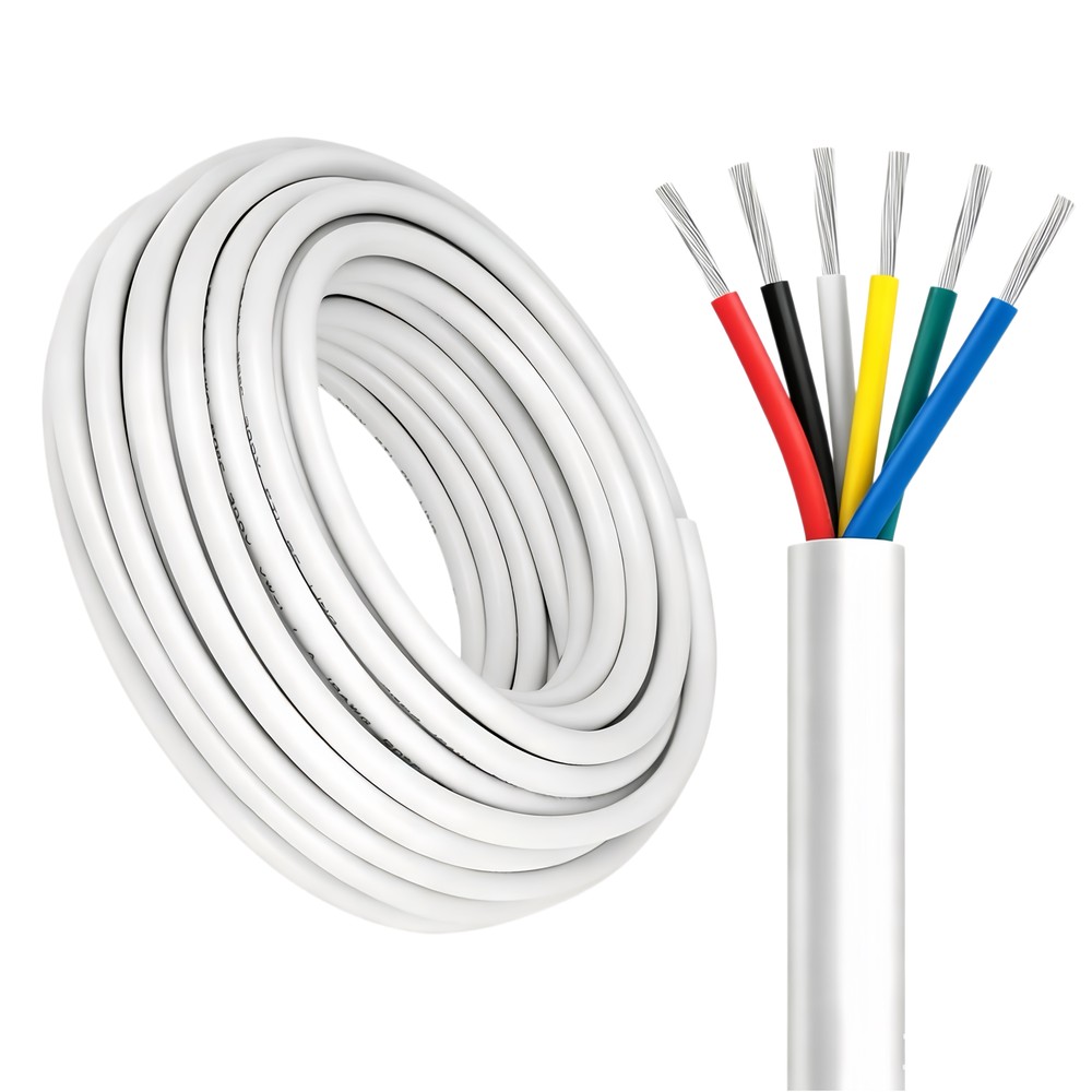100m RGB+CCT kabel, hvid rund - 6x0,35mm ², 12V-24V til LED strip